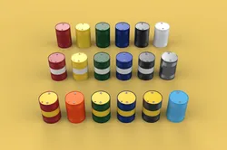 VARIOUS COLOR STACKED FUEL OIL STEEL DRUM GALLON BARREL GAS TANK
