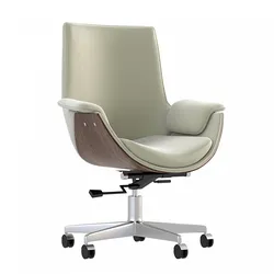Gray Leather Modern Home Office Chair Upholstered High Back Desk