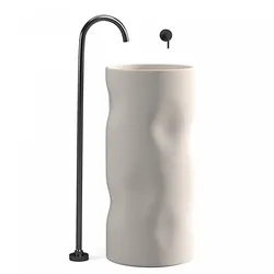 Japandi Stone Bathroom Sink Cylinder Pedestal Sink in Beige