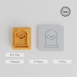 Halloween Gravestone Stamp Tile Set, 5 Sizes, Clay & Cookie Decorating, 20-40mm, Perfect for Fondant & Soft Materials