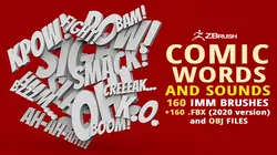 160 Low poly Zbrush IMM brush set of comic dialogue sound and word shapes OBJ and FBX 2020 files