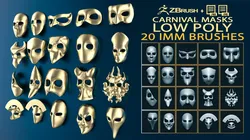 20 Carnival or theater mask base mesh low poly Zbrush IMM brush set