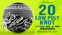 20 Low poly knot nodes base mesh IMM curve IMM brush set for Zbrush FBX and OBJ files