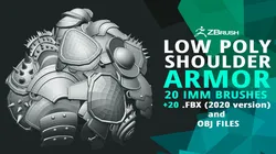 20 Low-poly medieval fantasy shoulder armor base mesh IMM brush set for Zbrush FBX and OBJ files