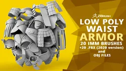 20 Low-poly medieval fantasy waist armor base mesh IMM brush set for Zbrush FBX and OBJ files