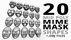 20 mime and facial expression masks IMM zbrush set obj files