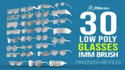 30 low poly glasses base mesh shapes IMM brush set for Zbrush fbx and obj files
