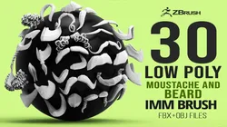 30 Low-poly moustache and beard base mesh IMM brush set for Zbrush FBX and OBJ files