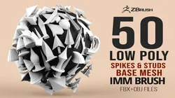 50 low poly studs and spikes base mesh shapes IMM brush set for Zbrush fbx and obj files