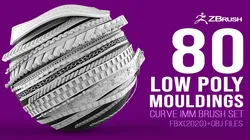 80 low poly carved mouldings shapes IMM curve IMM brush set for Zbrush fbx and obj files