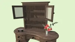 cabinet with camera and flowers