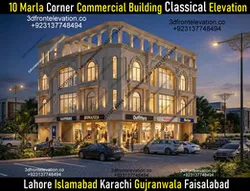 10 Marla Corner Commercial Building Classical Elevation