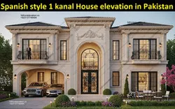 Spanish Style 1 Kanal House Elevation – Pakistan Villa CAD Design