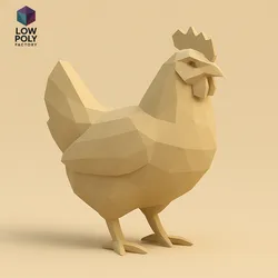 Hen - Domestic fowl symbol of Low Poly style farmhouse