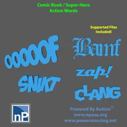Comic Book - Super Hero Action Words pack 2 Free 3D Print Model in Game Accessories 443928