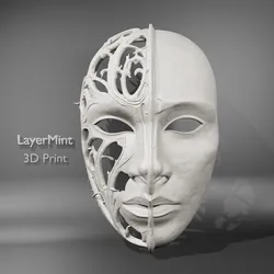 Sculptures & Artworks STL Download - Ornamental Half Face Mask 3D Model STL – Artistic Decorativeby LayerMint