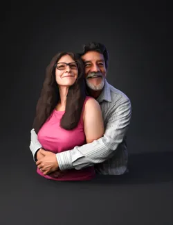 couple portrait with blurred faces pink sleeveless top skin tones h
