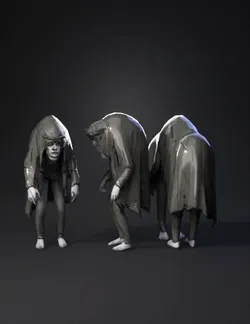 humanoid cloaked figure with thorn crown tattered cloak gray and bla