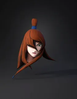 orange haired female head with blue accessories