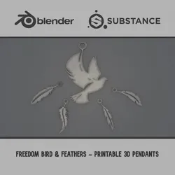 Freedom Bird Feathers - Printable Pendants 3D Print Model in Pendants 425702