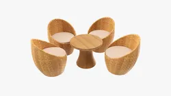 Rattan Four Chair And Table Set 03