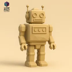 Retro Robot - Classic automaton in futuristic vintage style Low Poly