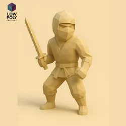 Standing Ninja - Japanese stealth warrior with firm stance Low Poly style