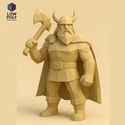 Viking - Nordic warrior with helmet and Northern axe Low Poly style