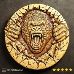 Angry Gorilla Relief for CNC Laser and 3D Print STL File and 4K Grayscale TIF - High Detail 3D Model
