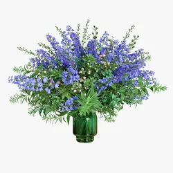 Green Bouquet of violet and blue flowers