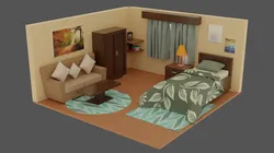 Low poly bedroom scene modular