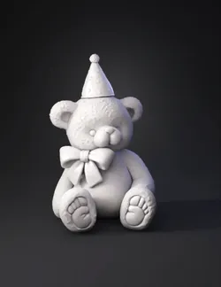 teddy bear plush toy with party hat and bow white textured fur