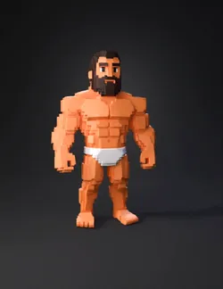 voxel bodybuilder with white briefs blocky muscular figure brown hai