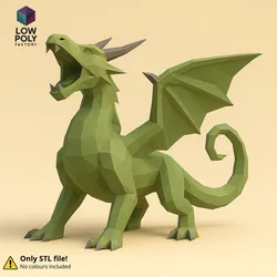 European Dragon - Winged legendary creature of fire and fantasy Low Poly style