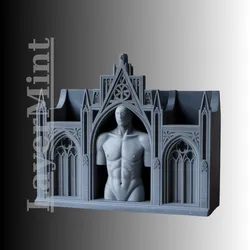 Gothic Cathedral Desk Organizer with Human Bust | 3D Printable STL File | Medieval Fantasy Dark Art Desk Sculpture