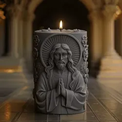 Home Decorations & Ornaments STL indir - Jesus Christ Devotional Candle with Floral Relief - rexer_3d