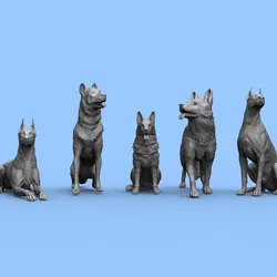 Pack of 5 Realistic Dog Miniatures High-Detail 3D Print Models for Dioramas, Display
