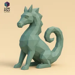 Hippocampus - Mythological sea creature half horse half fish Low Poly Style
