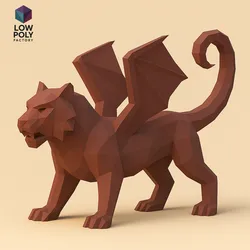 Manticore - Mythological beast with lion body, wings and venomous tail Low Poly style