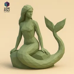 Mermaid - Sea creature with female body and fish tail Low Poly style