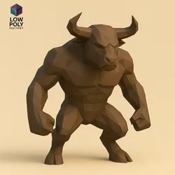 Minotaur - Mythological creature with human body and bull's head Low Poly style