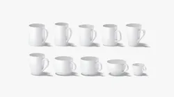 10 Mugs Shapes - white ceramic cups with different forms and sizes