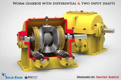 Worm gearbox with differential & two input shafts
