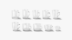 10 Glass Mug Shapes - transparent cups with different forms and sizes