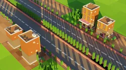 Low Poly City Multiple Houses and Long Highway