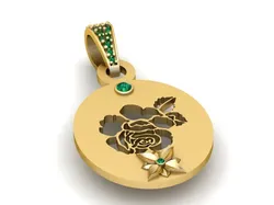 Elegant Rose Silhouette Pendant Emerald Accent 3D Printable