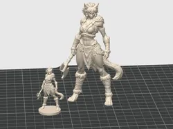 Female Barbarian Neko D&D Miniature (50 & 120mm) - Free 3D Print Model