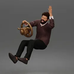 Frustrated Driver In Sweater Shirt Trousers Holding Steering Wheel