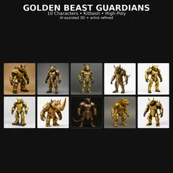 Golden Beast Guardians Gilded Horned Character Pack 10 Models 3D Print Model in Toys 629291