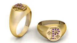 Letter P Signet Ring Diamond Initial Gold Statement Ring